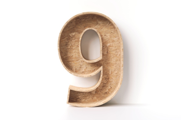 Recycled wood font number 9 depicting ways to lower cooling costs