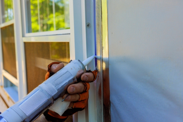 man applying silicone outside of home windows