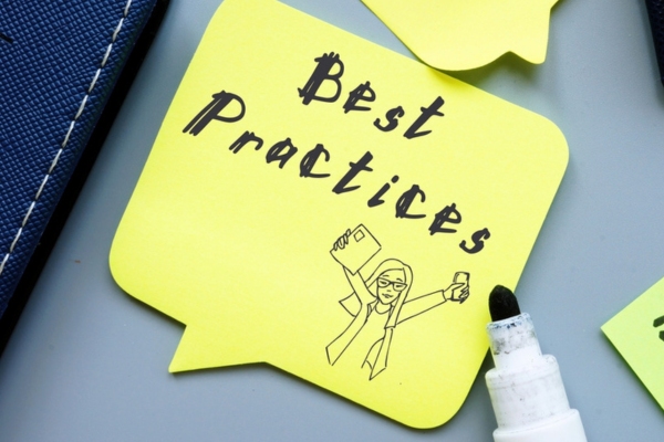 best practices written using a black marker on a colored sticky note