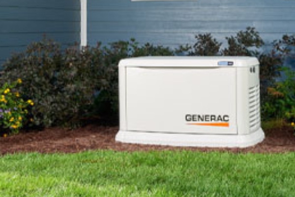 generac standby generator with plants around