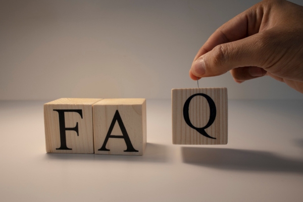 FAQ word spelled using wooden cubes