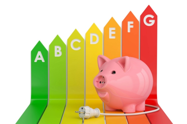 image of an energy efficiency icon and piggy bank with plug